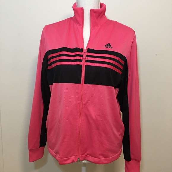 adidas Tops - Adidas Track Jacket Pink Full Zip Black Embroider